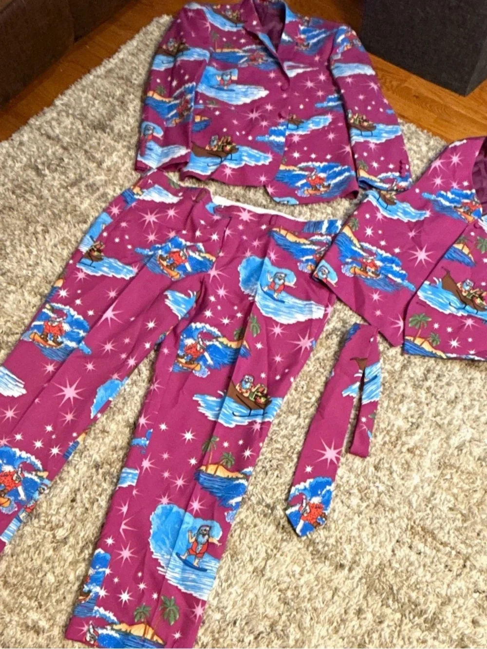 Men's Christmas Magenta Printed Suit 4 pc set- Bold Statement Set 48R or 4XL